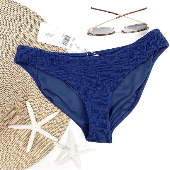 PEIXOTO Cayo Moderate Coverage Smocked Bikini Bottom In Navy Shimmer - Picture 1 of 7